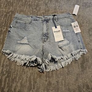 Wallflower Denim Shorts with Fringe Hem